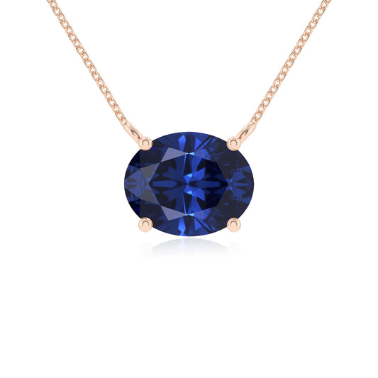 lab grown blue-sapphire oval solitaire necklaces in rose gold