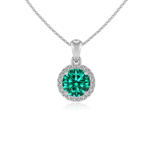 lab grown emerald round solitaire necklaces in platinum