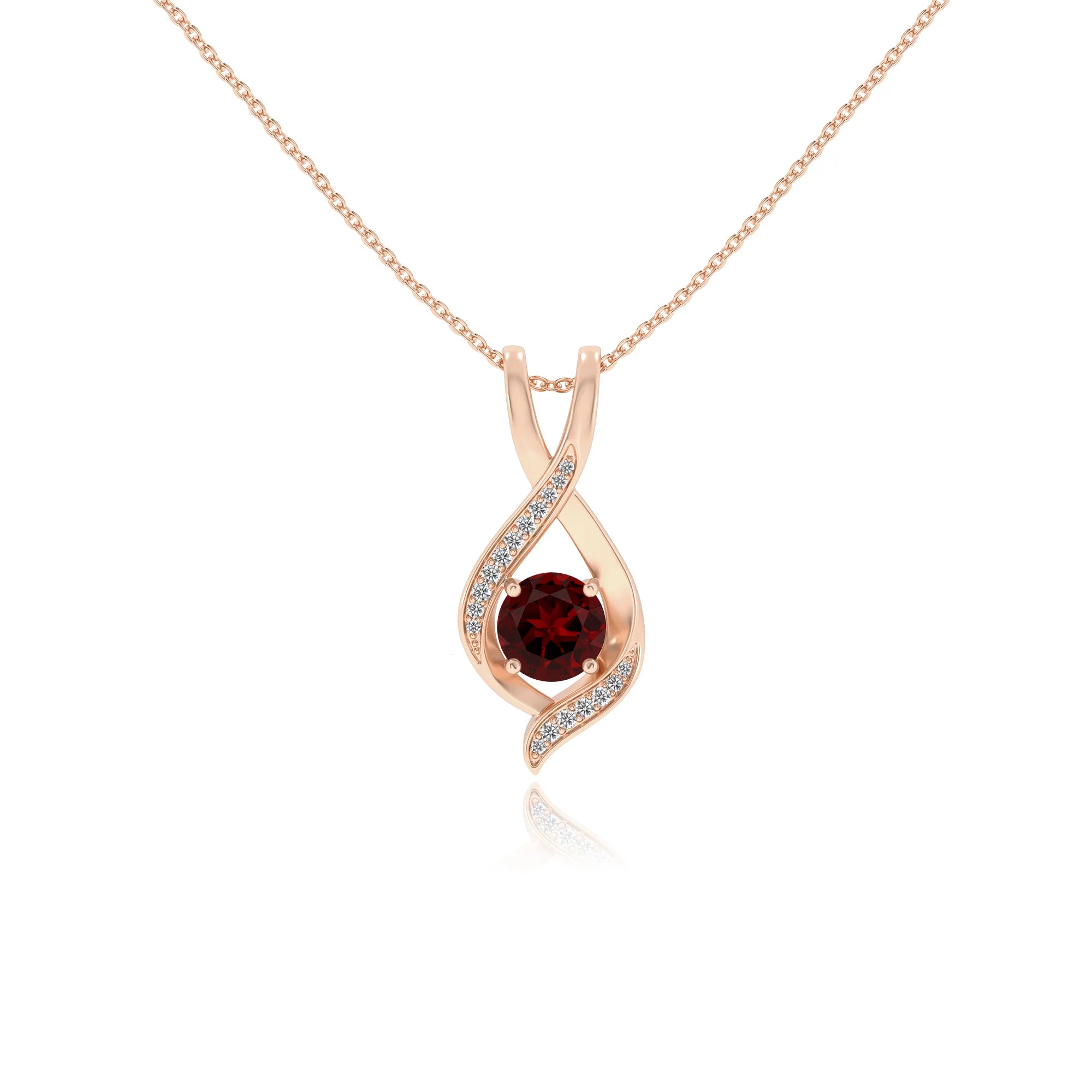 natural garnet round solitaire necklaces in rose gold