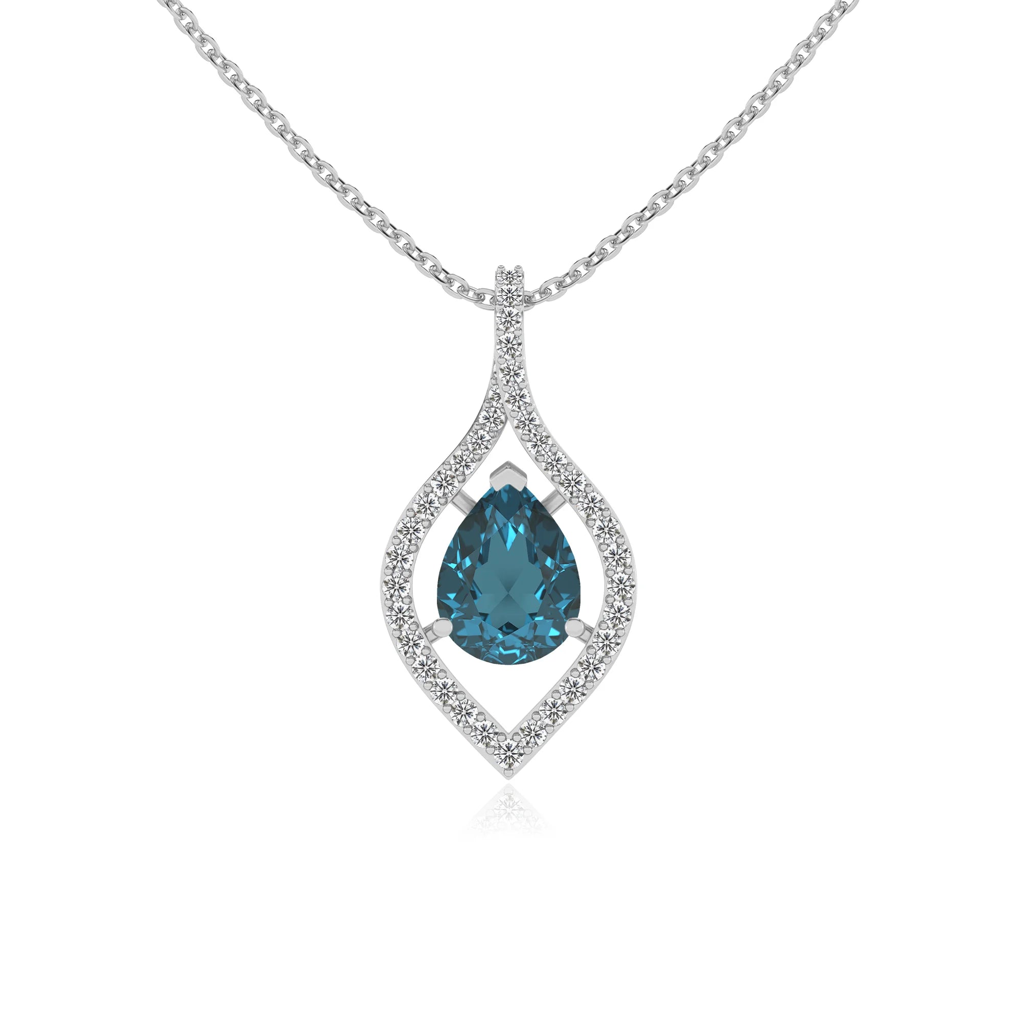 natural london-blue-topaz pear infinity necklaces in platinum