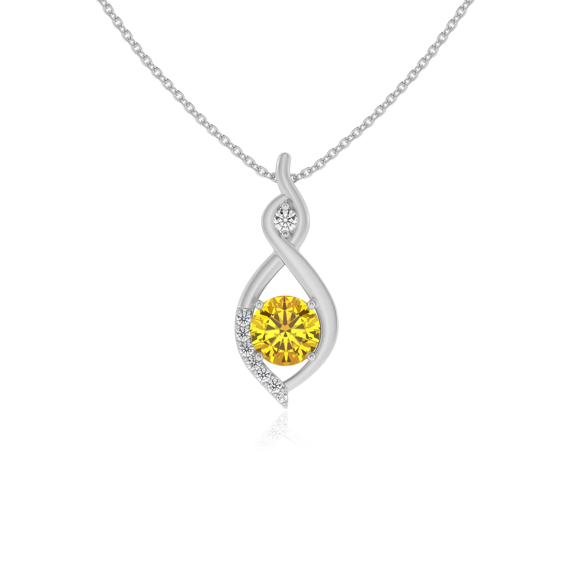lab grown yellow-sapphire round solitaire necklaces in platinum