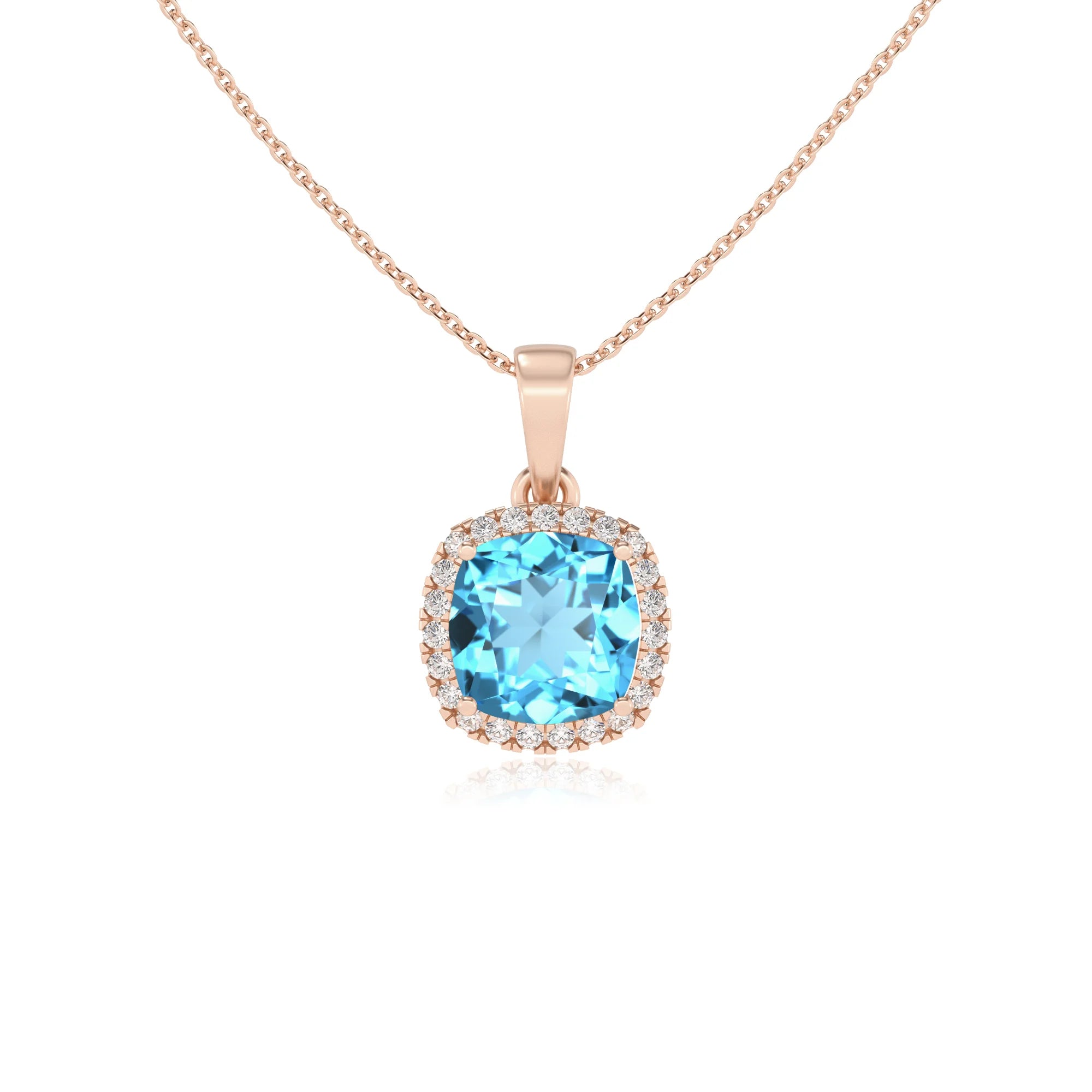 natural swiss-blue-topaz cushion solitaire necklaces in rose gold