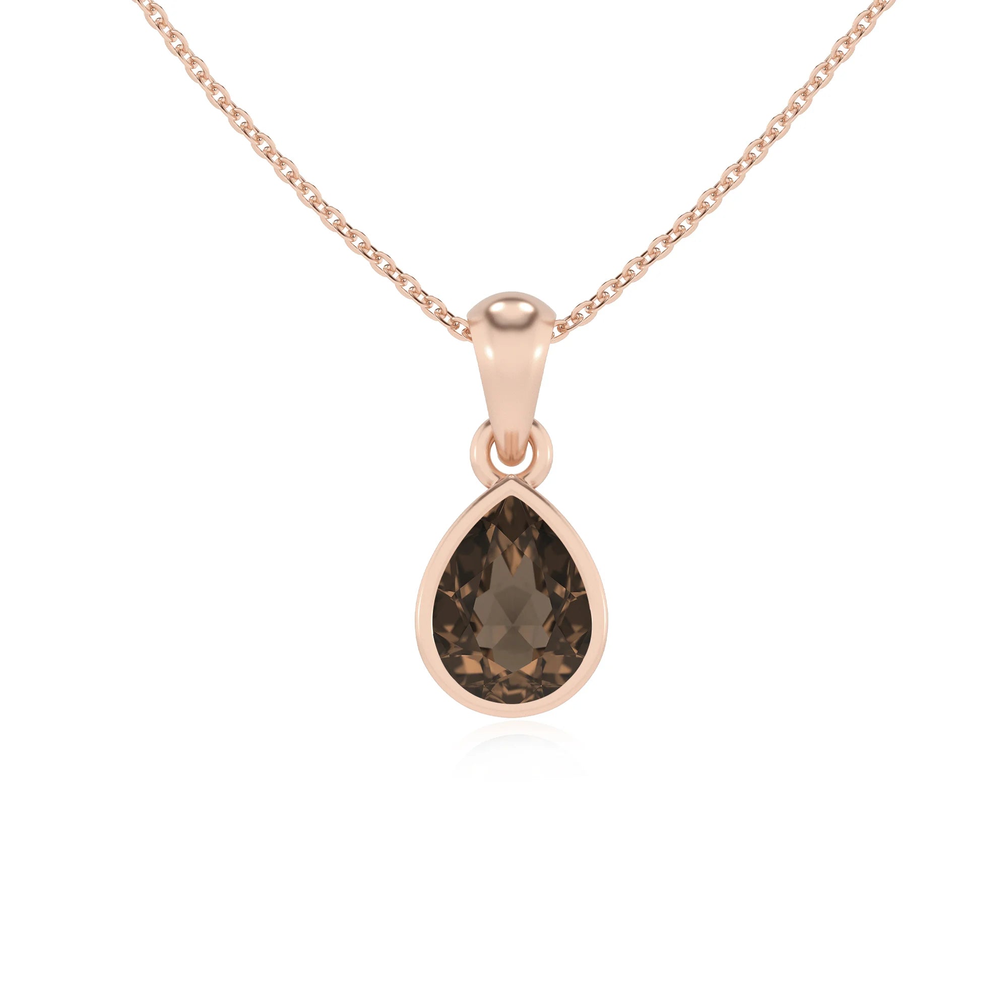 natural smoky-quartz pear solitaire necklaces in rose gold