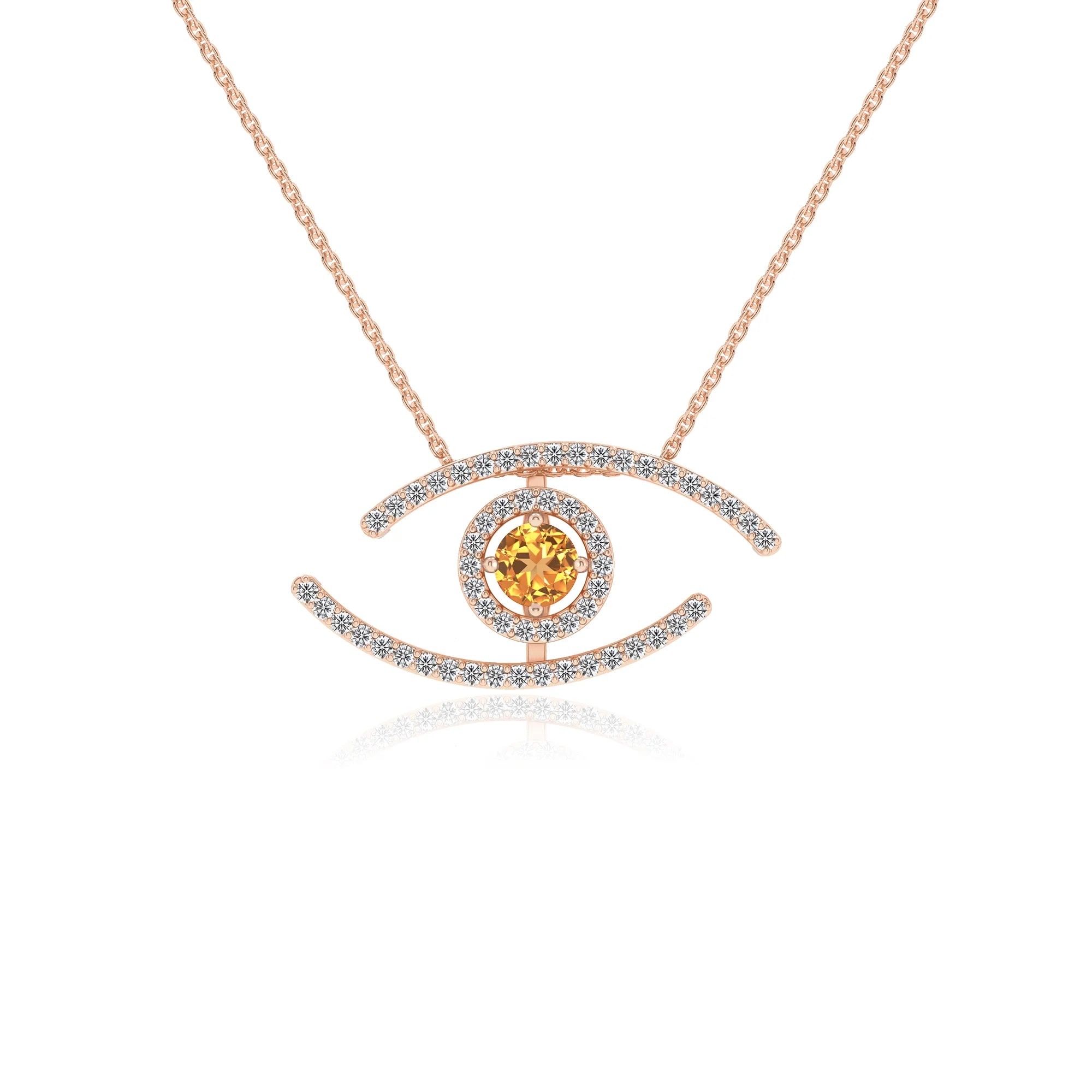 lab grown citrine round solitaire necklaces in rose gold