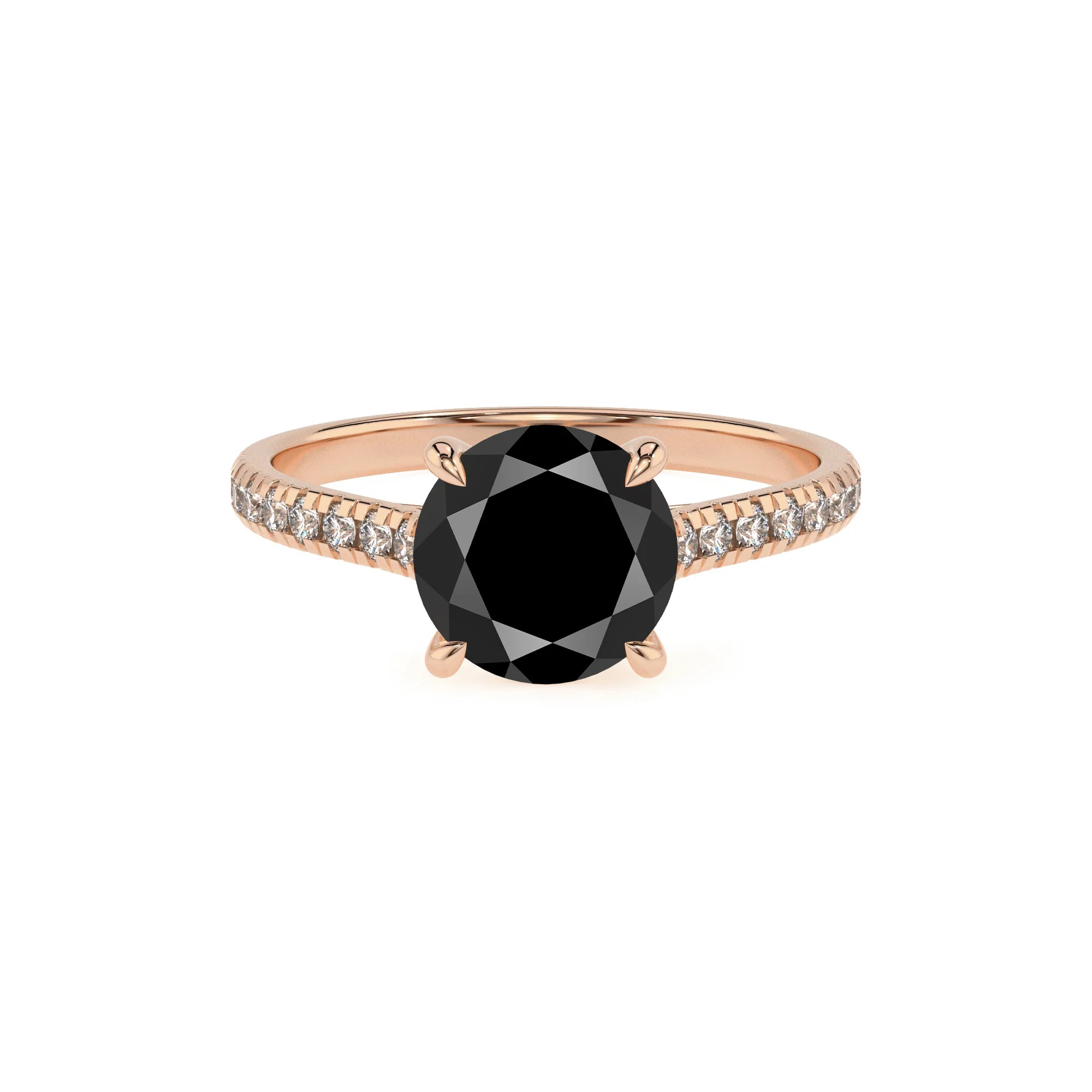 natural black-onyx round half eternity solitaire engagement rings in rose gold