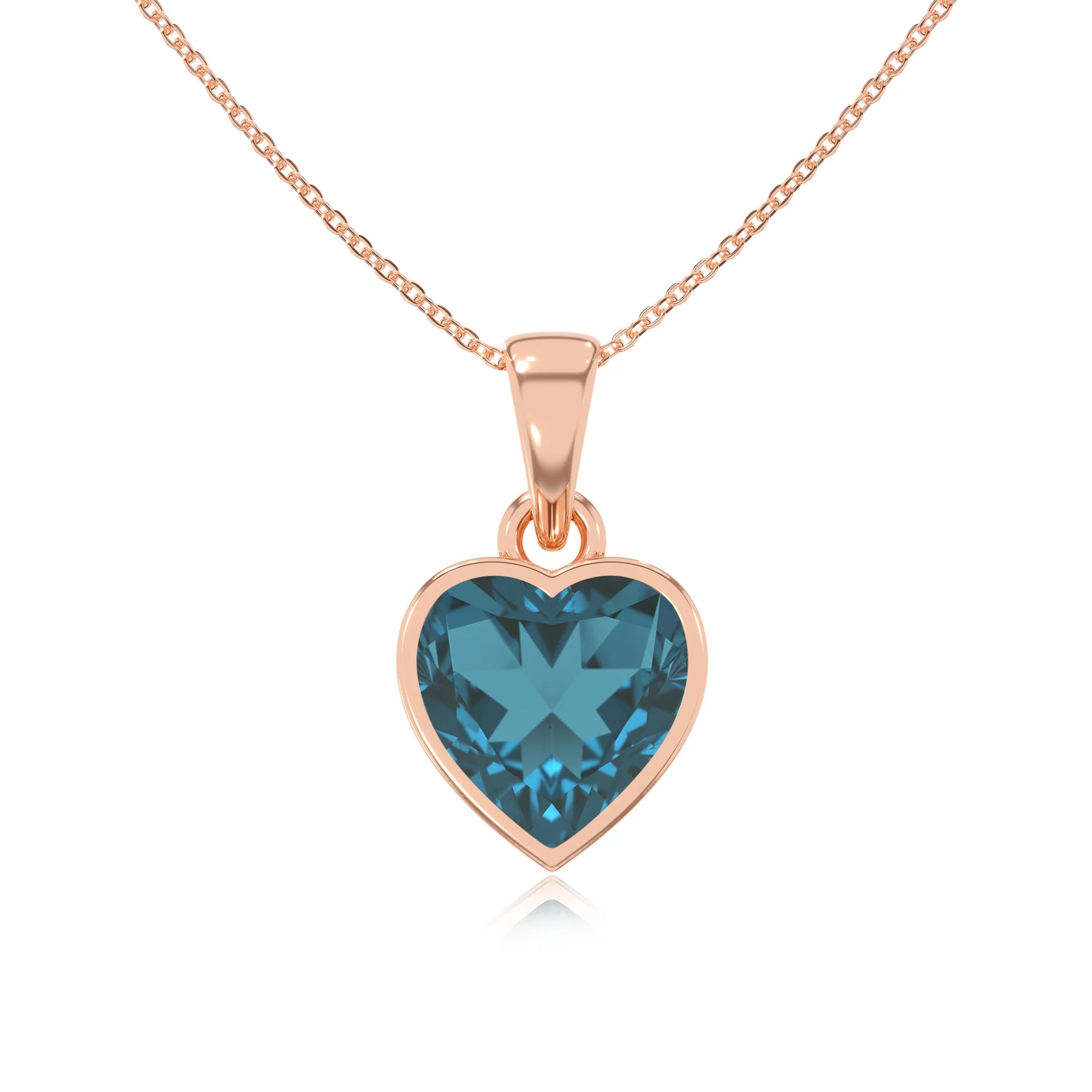 natural london-blue-topaz heart solitaire necklaces in rose gold