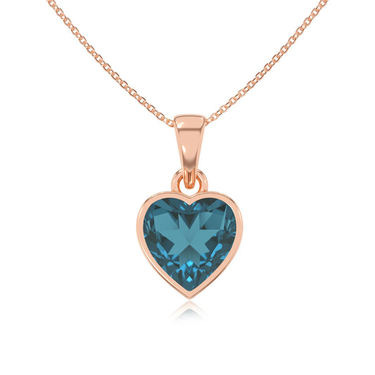 natural london-blue-topaz heart solitaire necklaces in rose gold