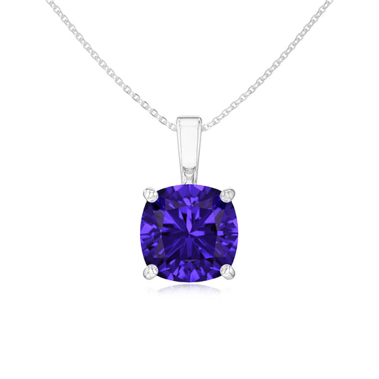 lab grown tanzanite cushion solitaire necklaces in white gold