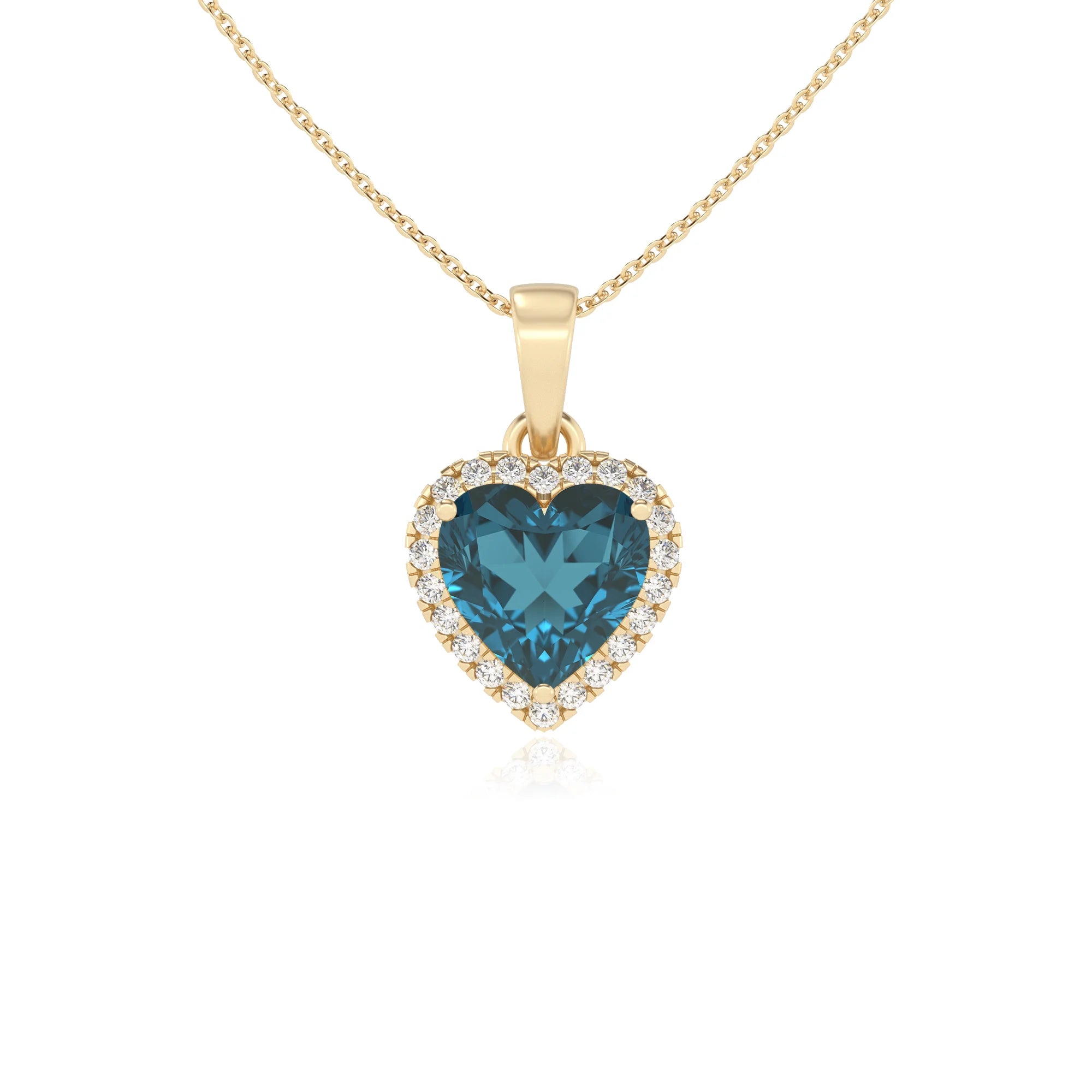 natural london-blue-topaz heart solitaire necklaces in yellow gold