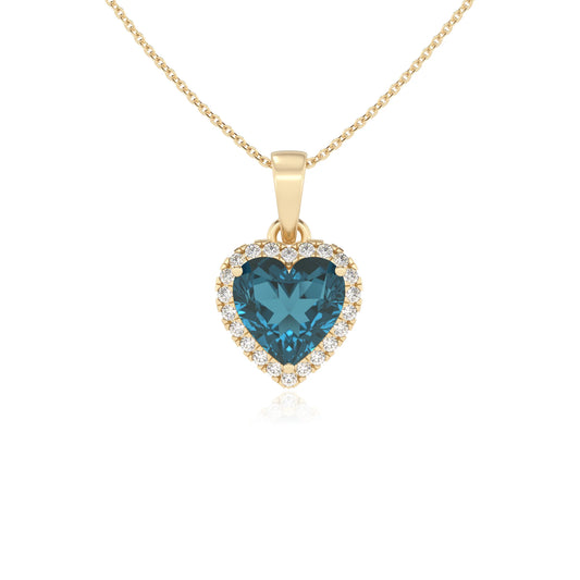 natural london-blue-topaz heart solitaire necklaces in yellow gold