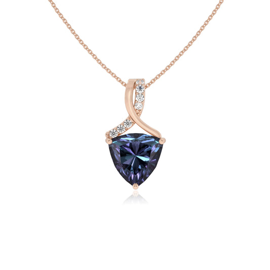 lab grown alexandrite trillion solitaire necklaces in rose gold