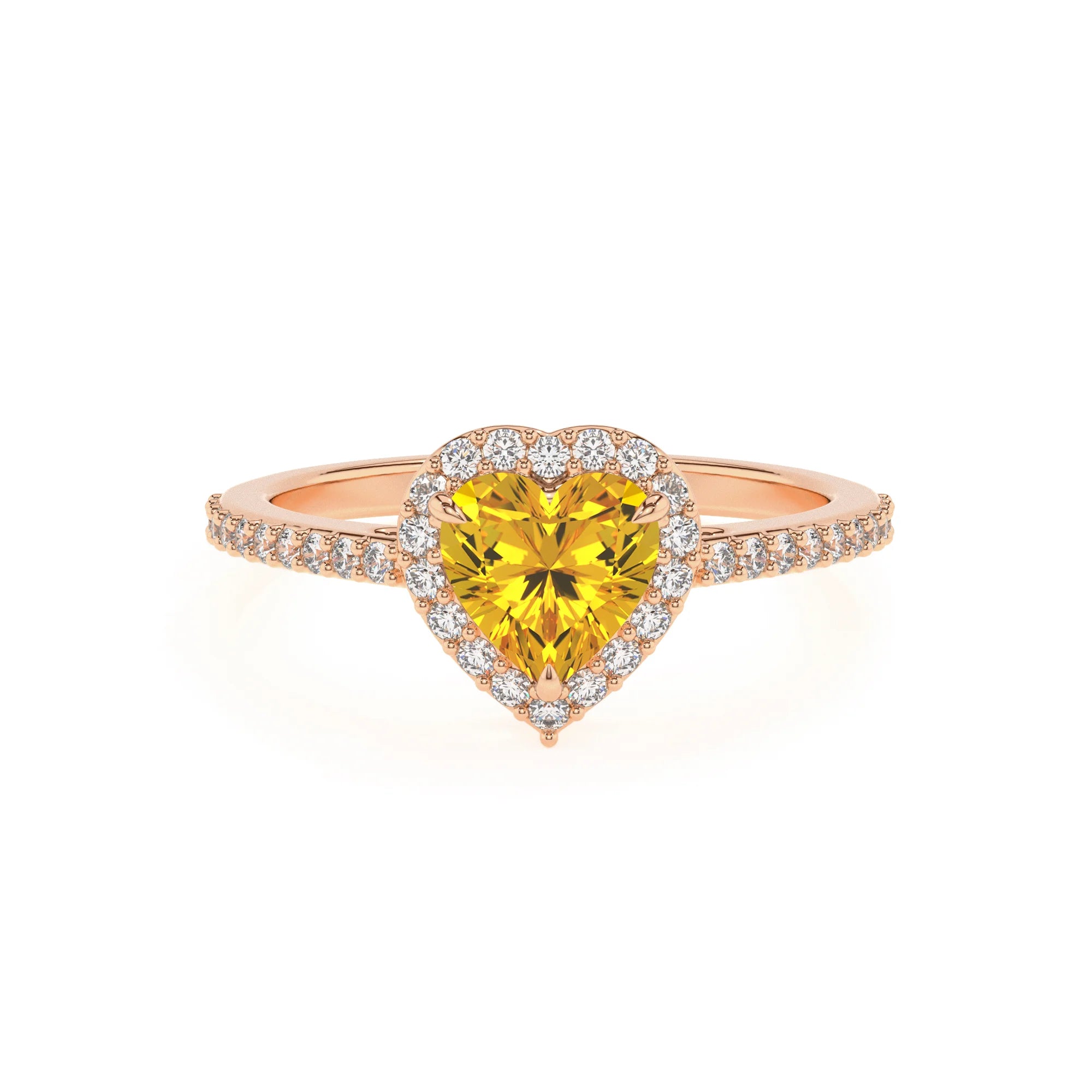 lab grown yellow-sapphire heart solitaire rings in rose gold