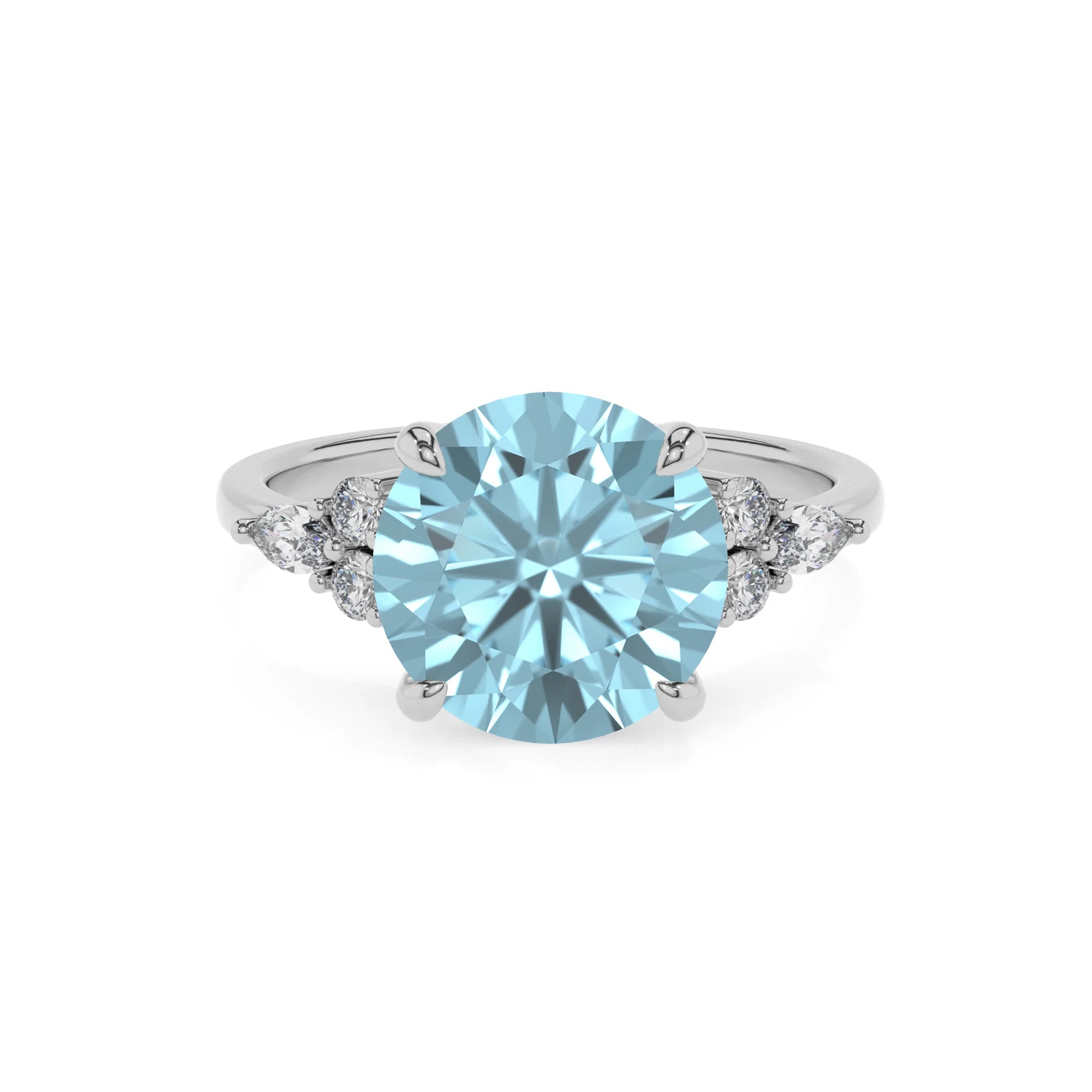 lab grown aquamarine round solitaire rings in white gold