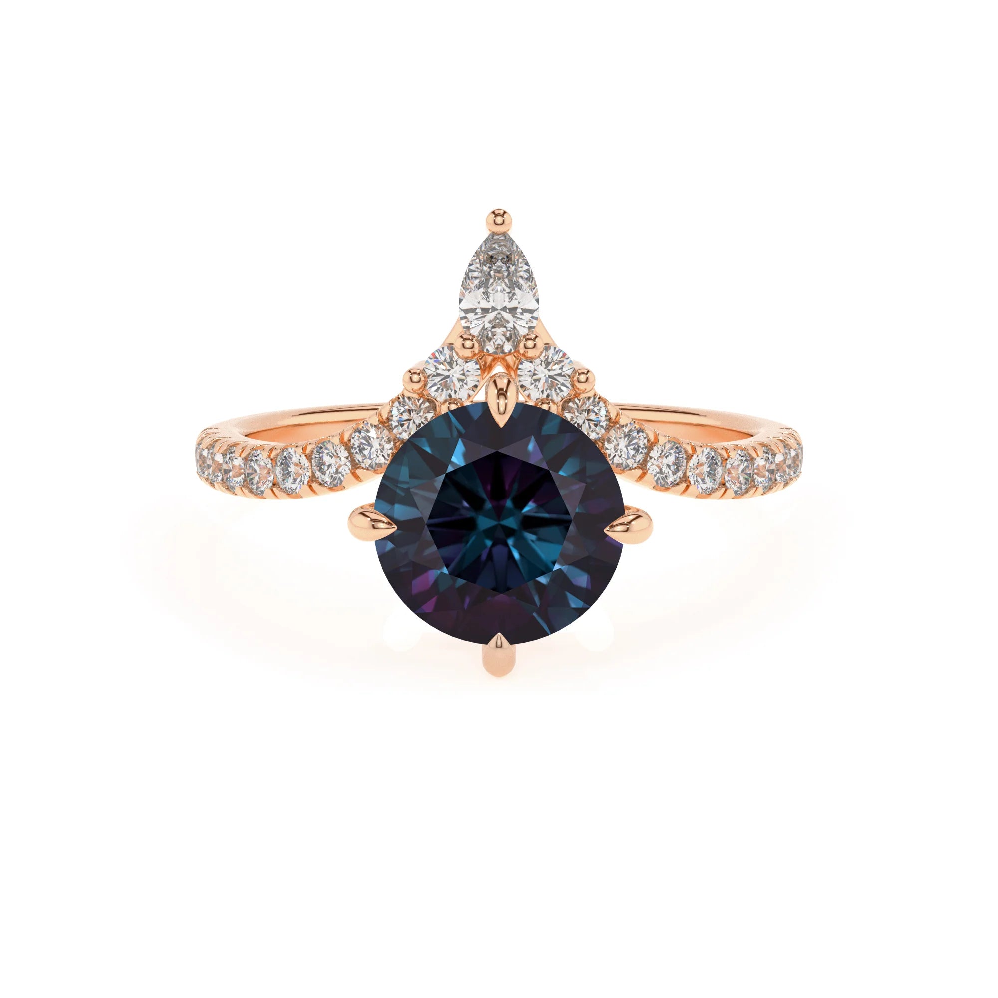 lab grown alexandrite round solitaire rings in rose gold