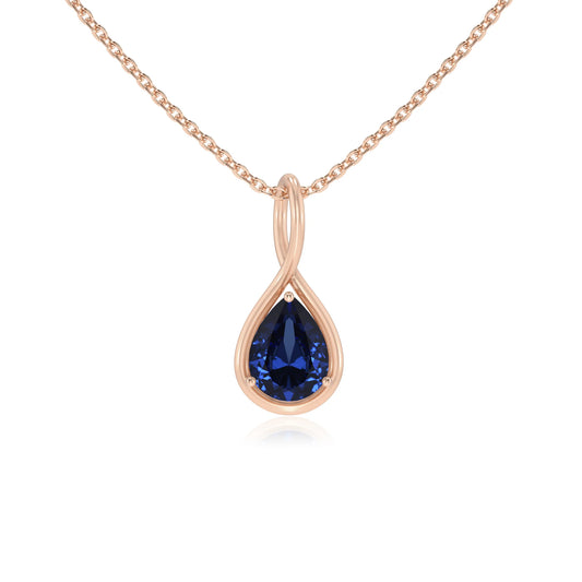 lab grown blue-sapphire pear solitaire necklaces in rose gold