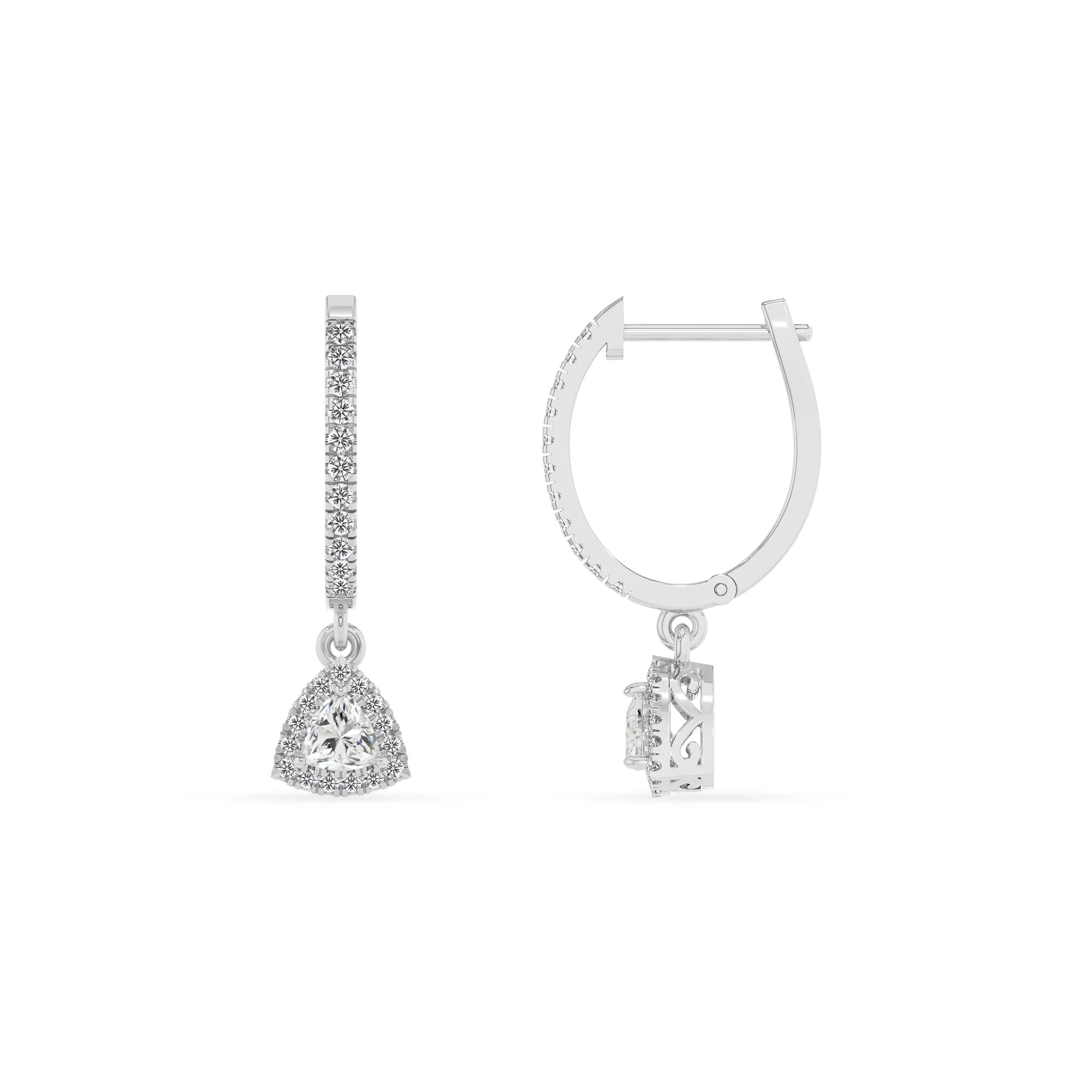 lab grown moissanite trillion drop earrings in platinum