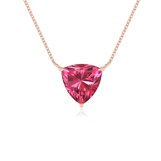 lab grown pink-tourmaline trillion solitaire necklaces in rose gold