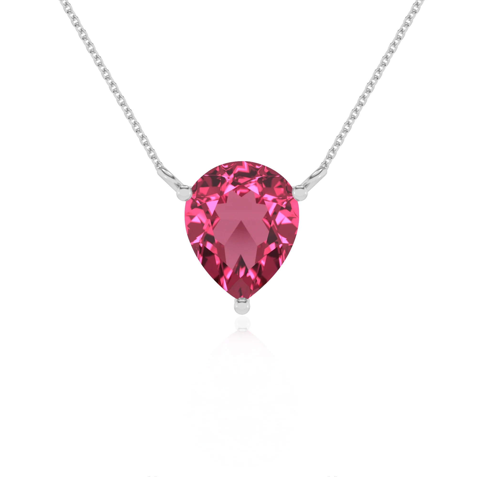 lab grown pink-tourmaline pear solitaire necklaces in platinum