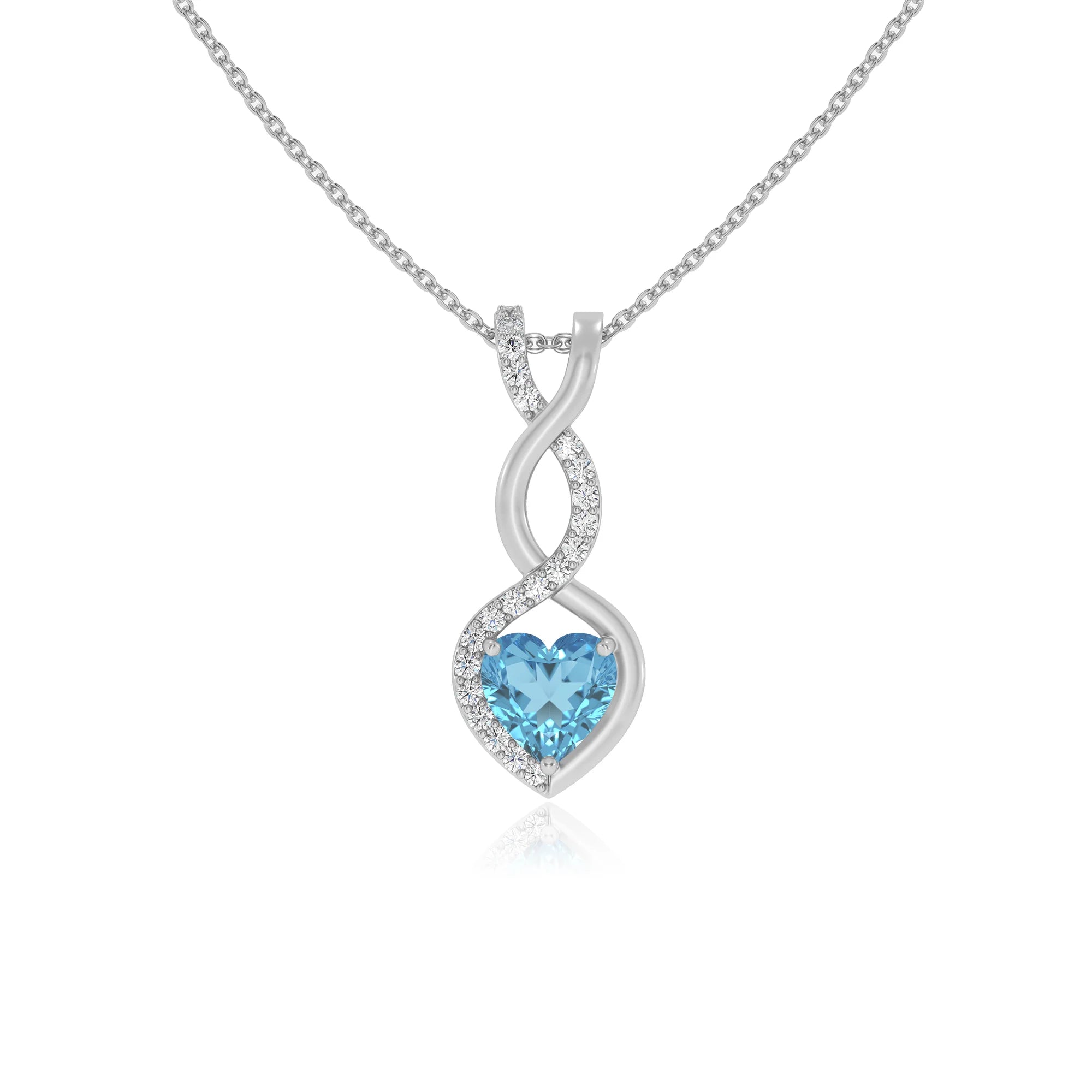 natural swiss-blue-topaz heart infinity necklaces in white gold