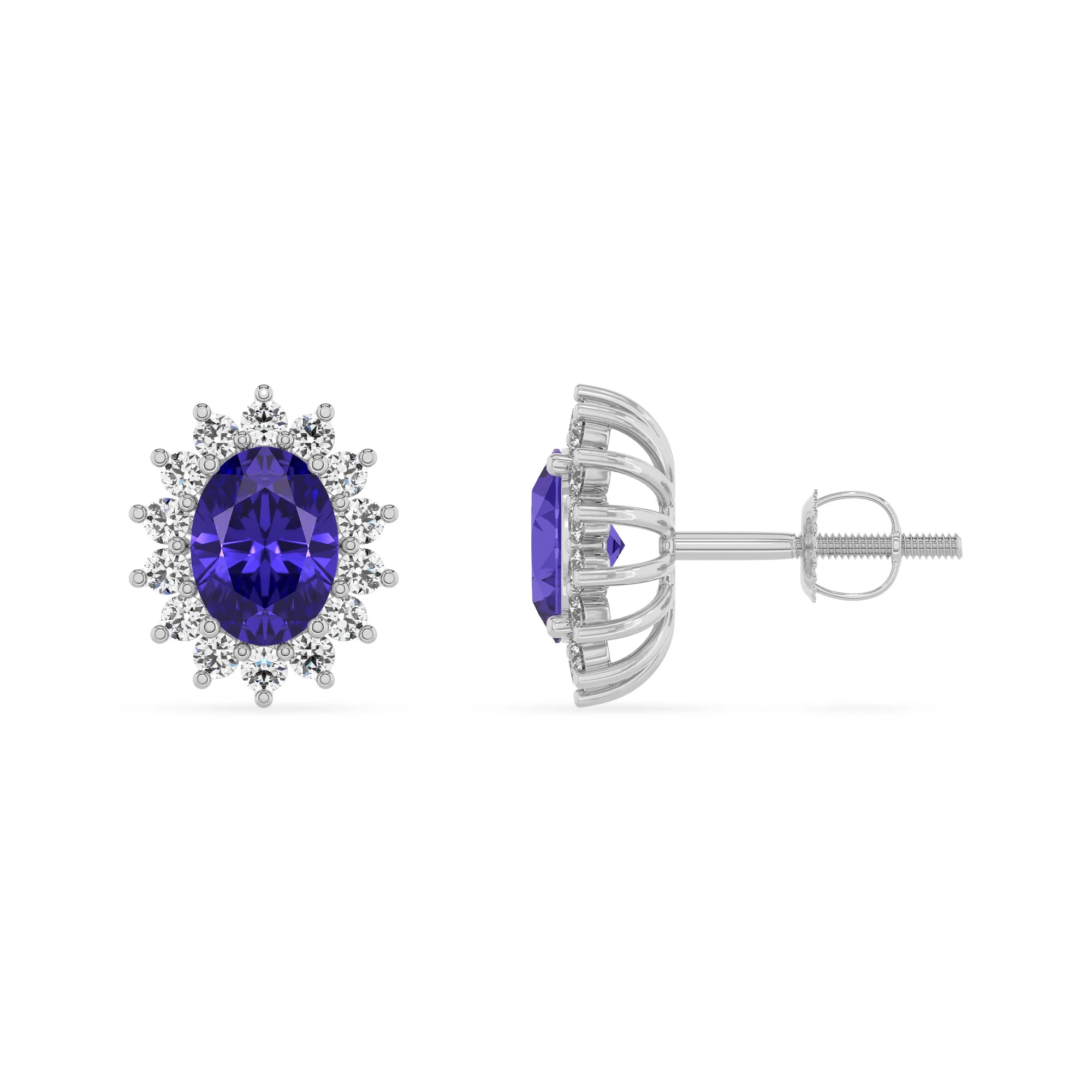 lab grown tanzanite oval stud earrings in white gold
