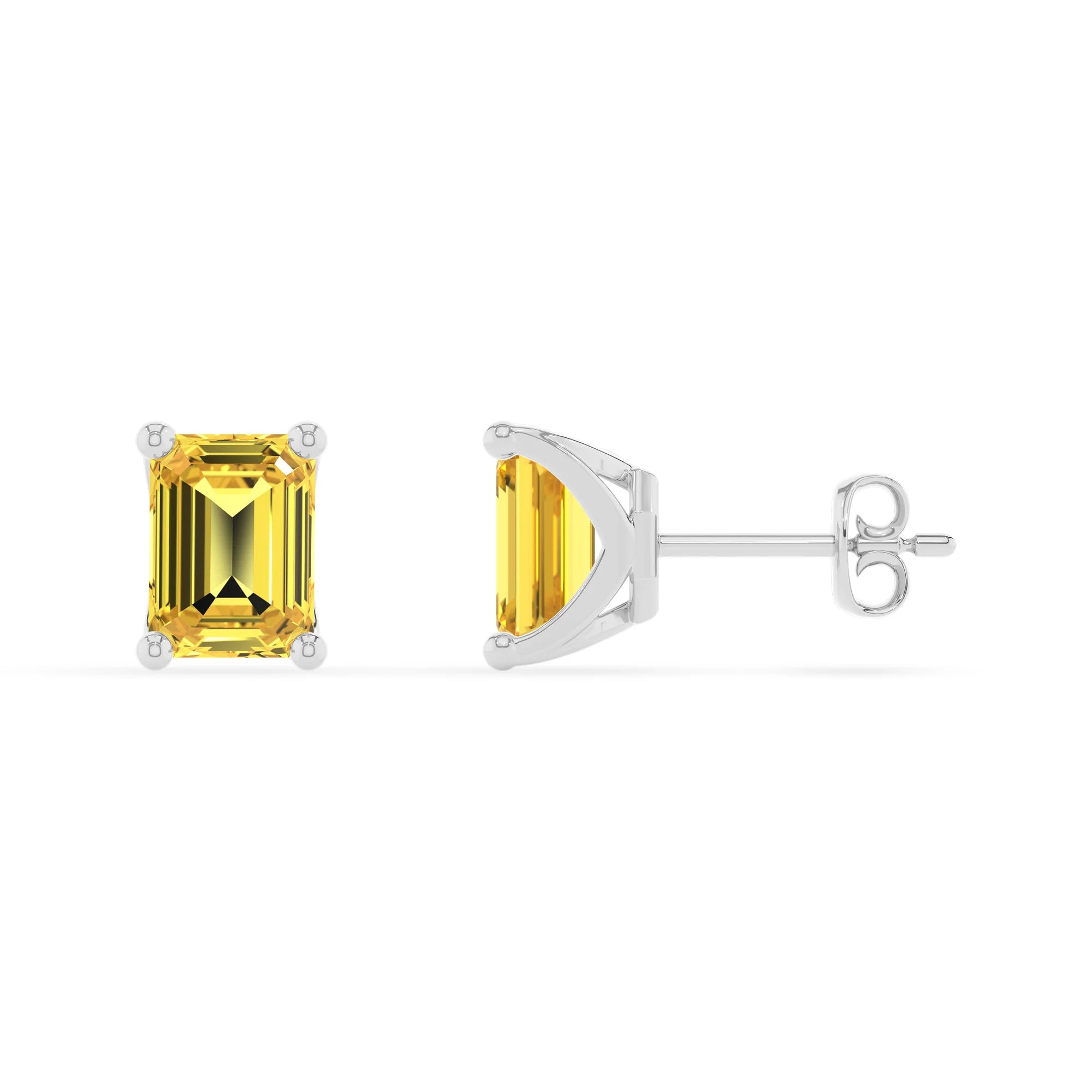 lab grown yellow sapphire emerald cut stud earrings in sterling silver