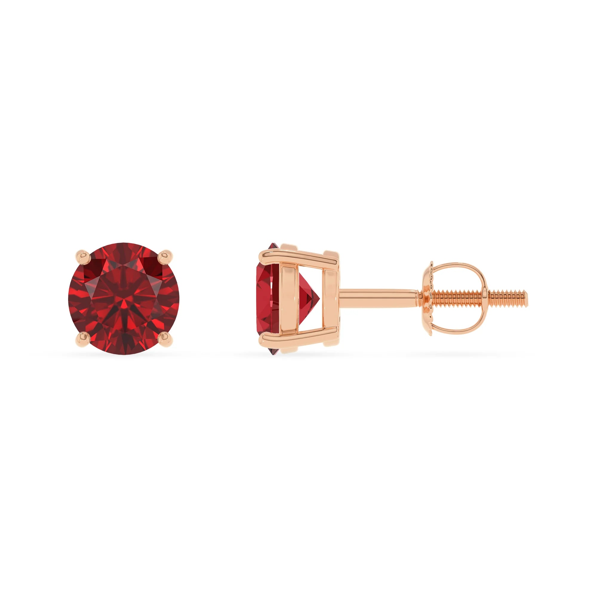 lab grown ruby round stud earrings in rose gold