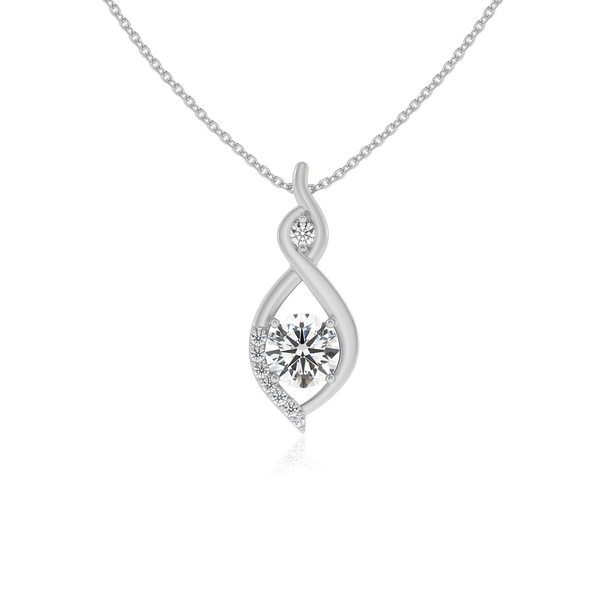lab grown moissanite round solitaire necklaces in platinum