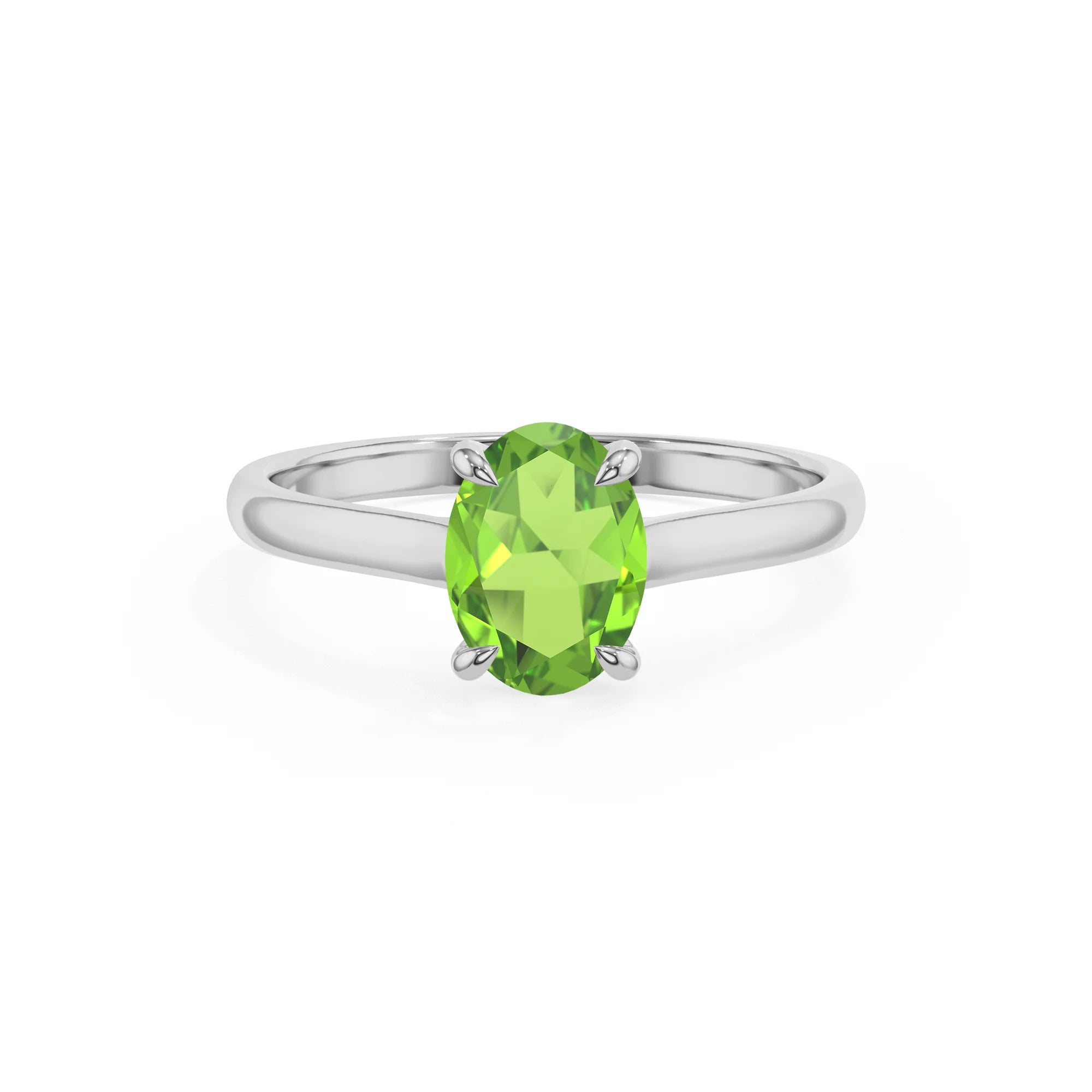 natural peridot oval solitaire rings in white gold