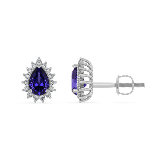 lab grown tanzanite pear stud earrings in white gold