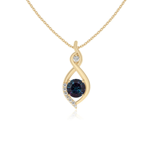 lab grown alexandrite round solitaire necklaces in yellow gold