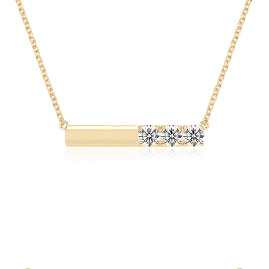 lab grown moissanite round bar v-bale necklaces in yellow gold