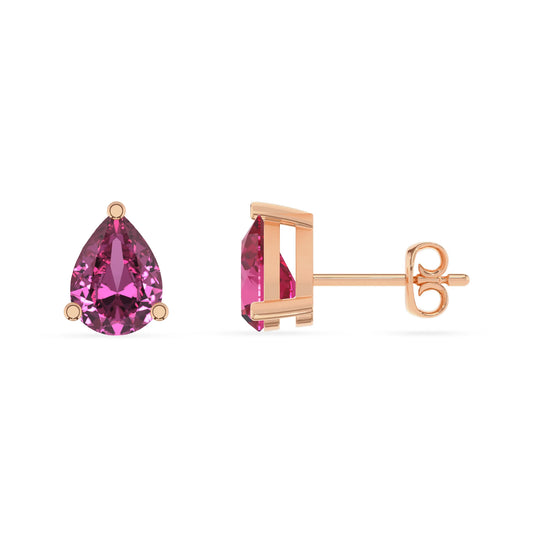 lab grown pink sapphire pear stud earrings in rose gold