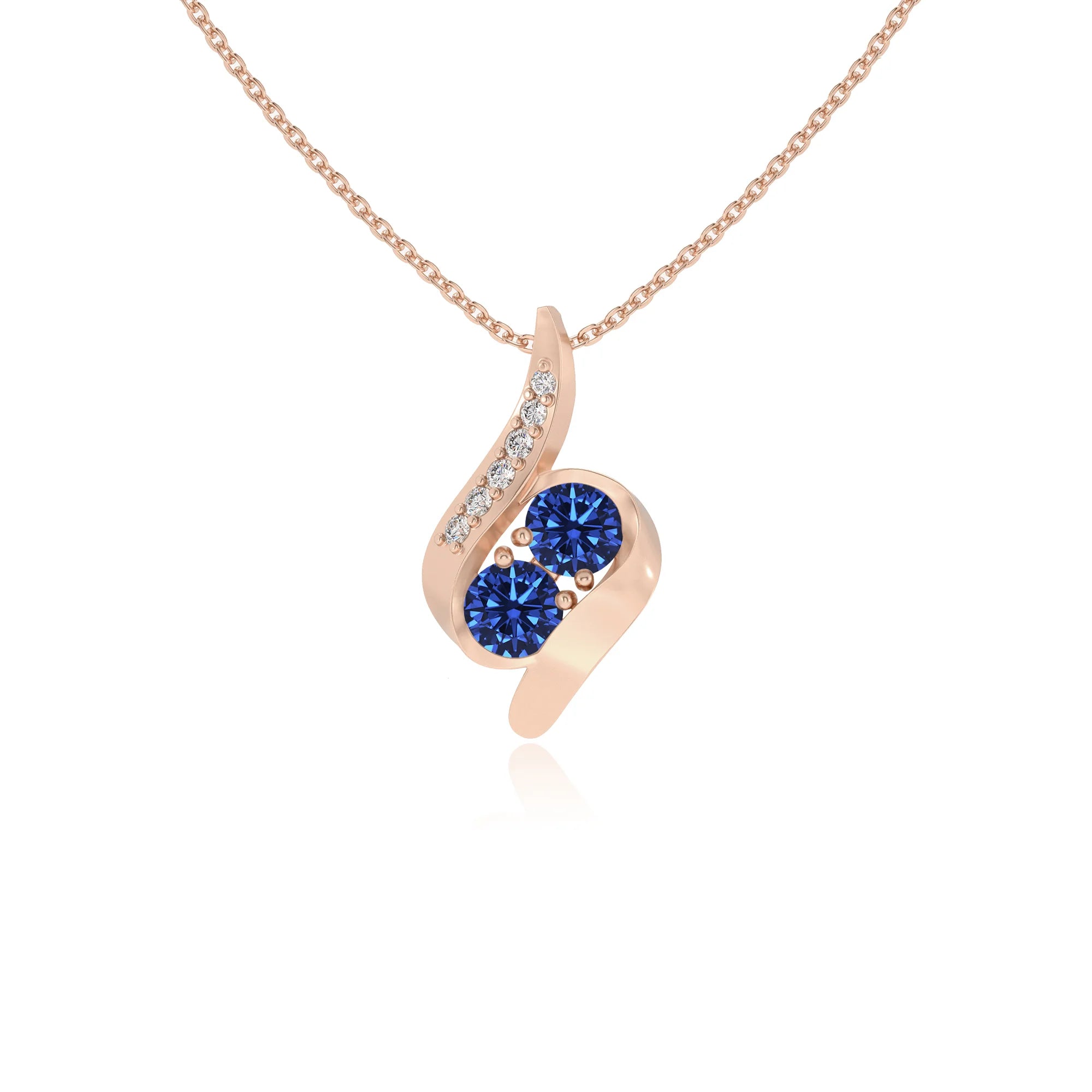 lab grown blue-sapphire round solitaire v-bale necklaces in rose gold