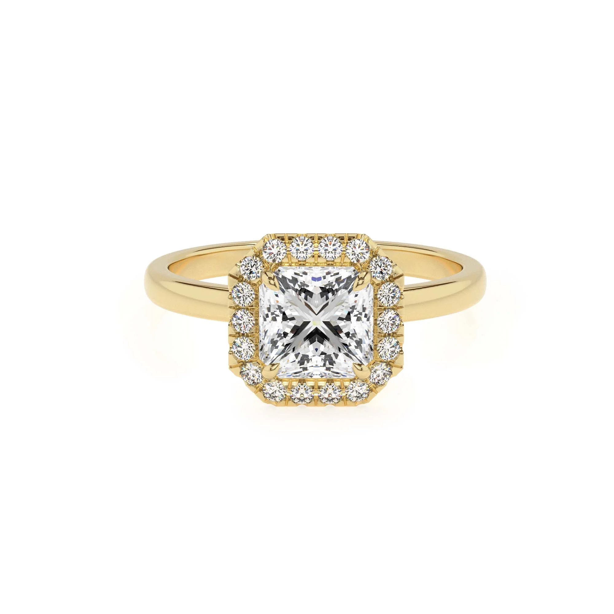lab grown moissanite asscher solitaire rings in yellow gold
