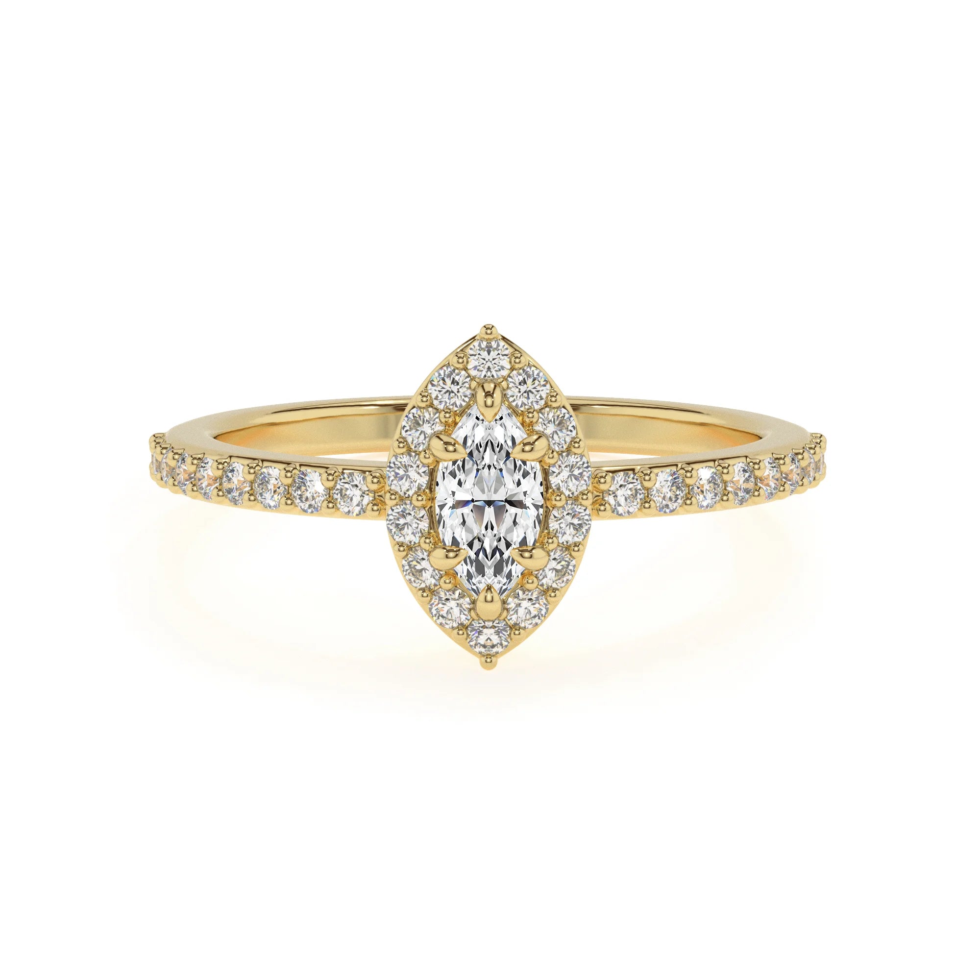 lab grown moissanite marquise solitaire rings in yellow gold