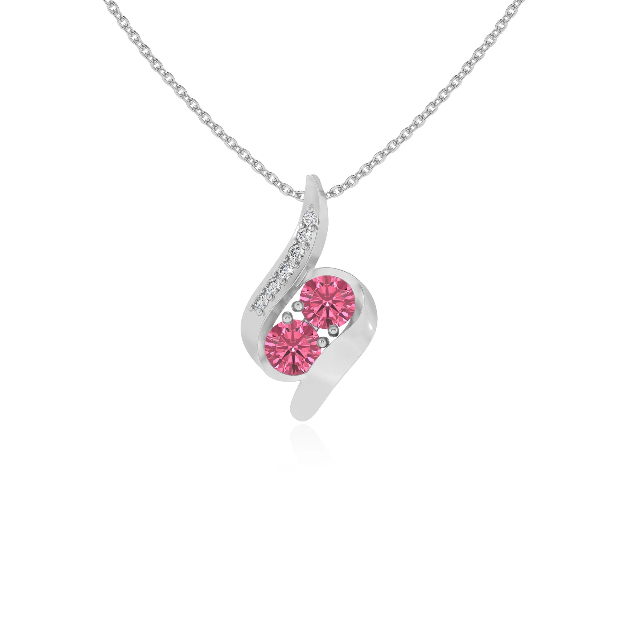 lab grown pink-tourmaline round solitaire v-bale necklaces in white gold