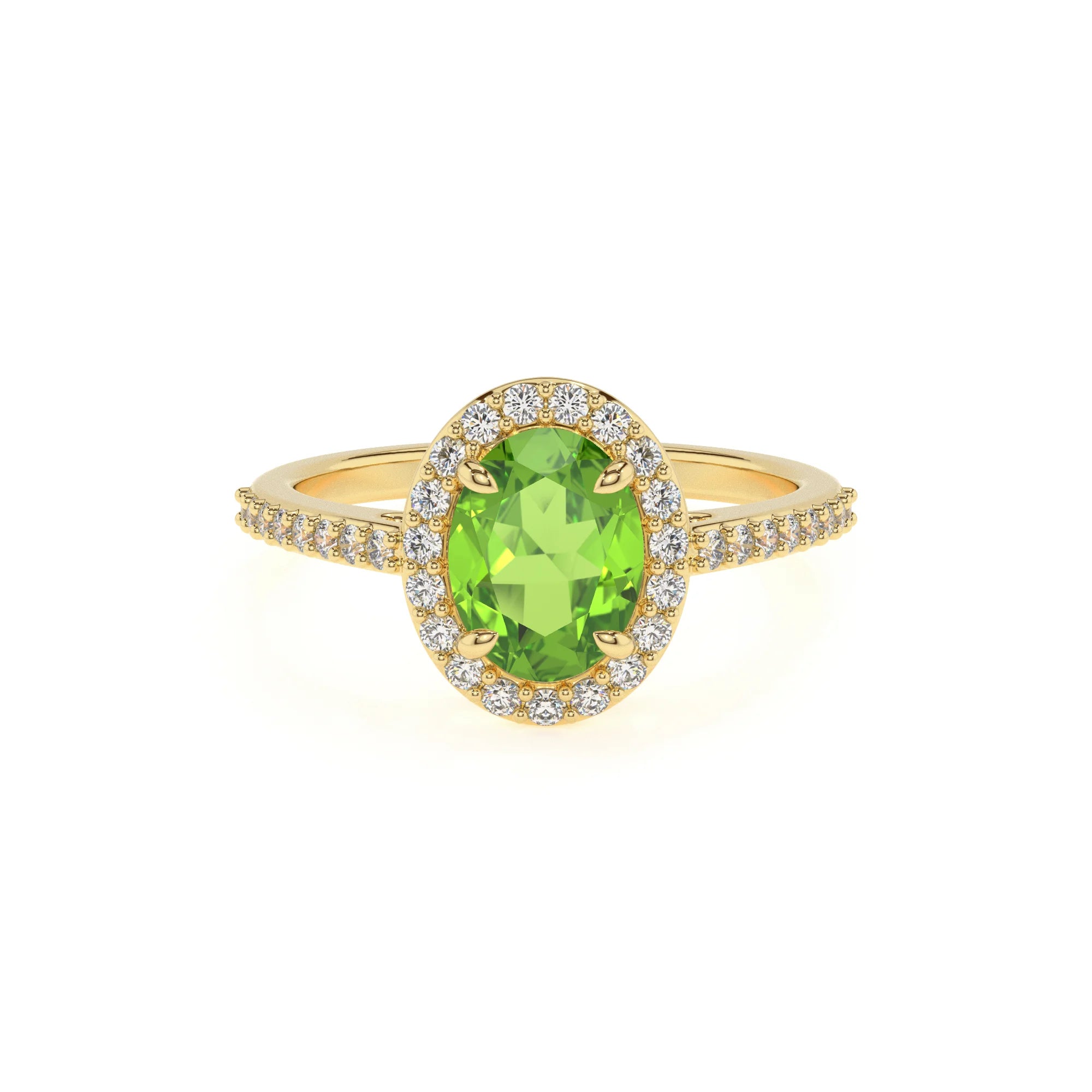 natural peridot oval solitaire rings in yellow gold
