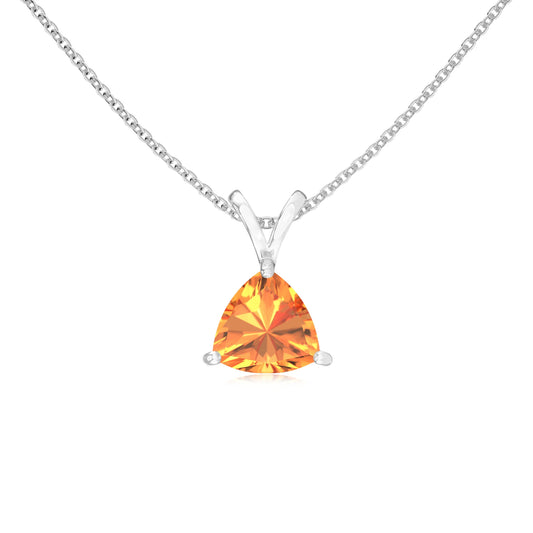 lab grown citrine trillion solitaire v-bale necklaces in platinum