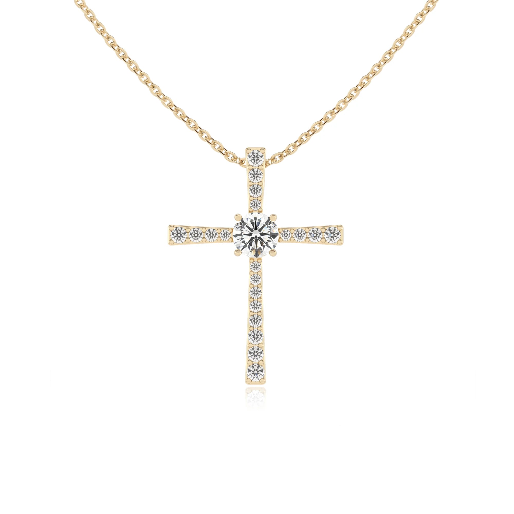 lab grown moissanite round infinity necklaces in yellow gold