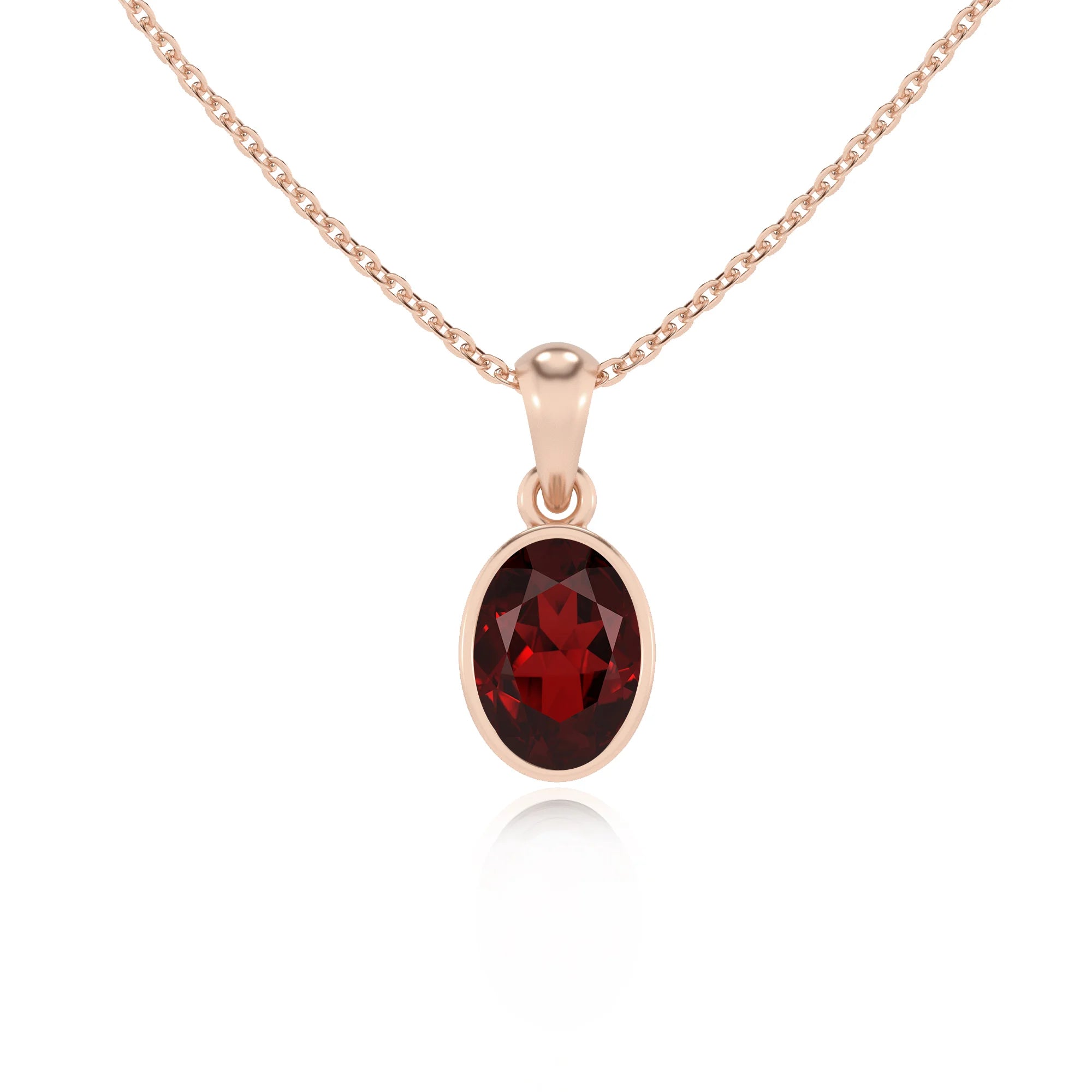 natural garnet oval solitaire necklaces in rose gold