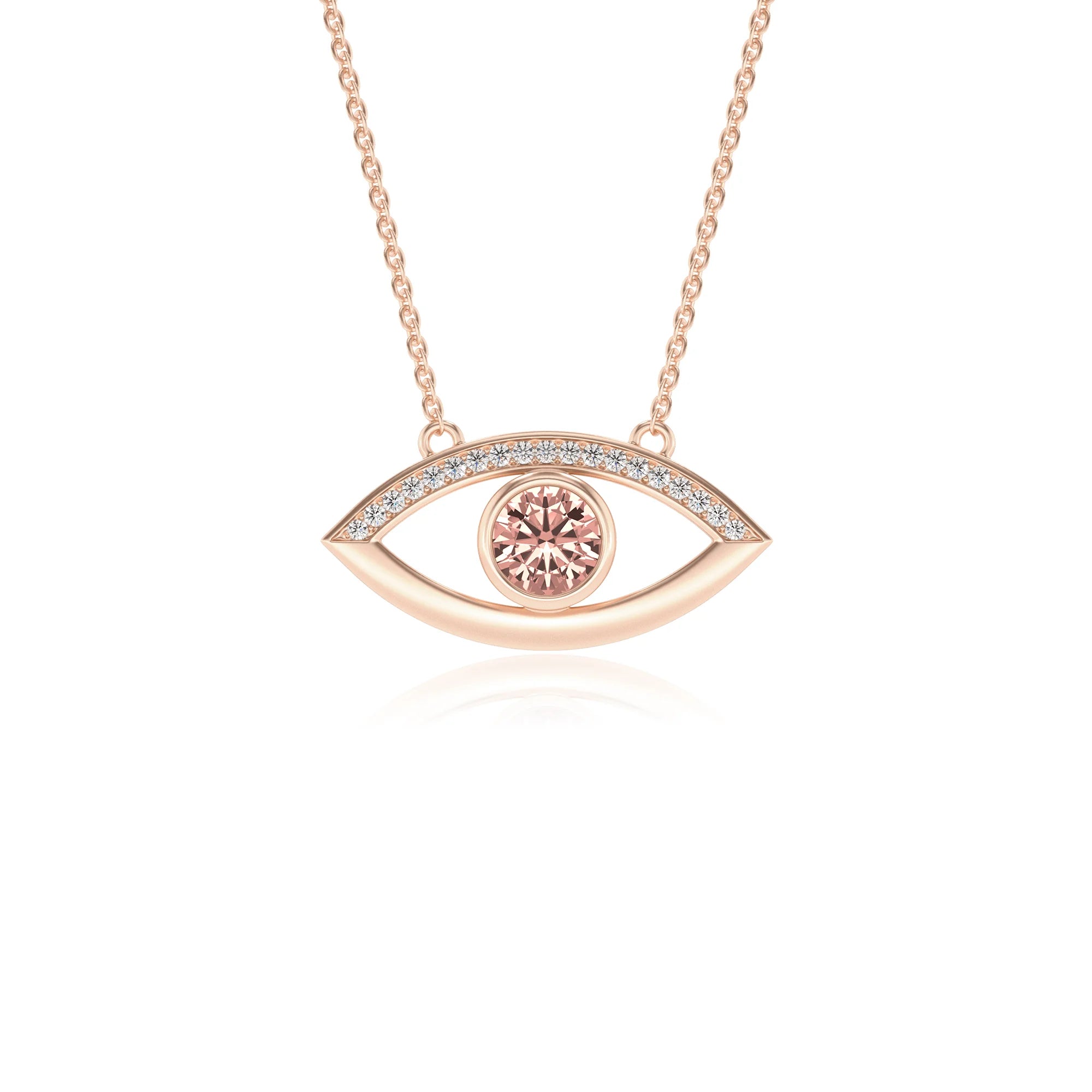 lab grown morganite round solitaire necklaces in rose gold
