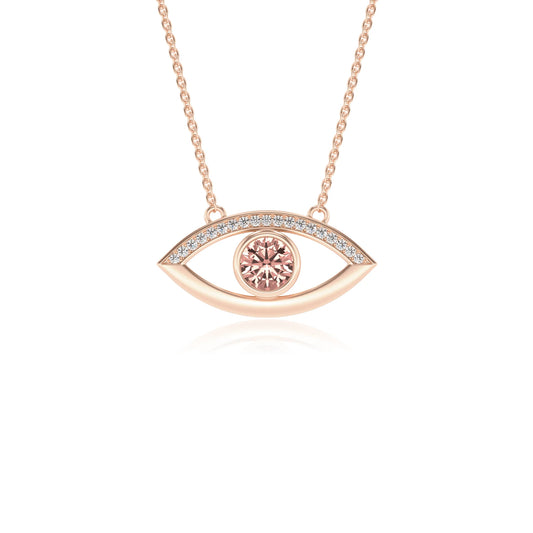 lab grown morganite round solitaire necklaces in rose gold