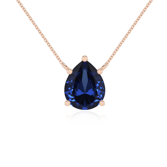 lab grown blue-sapphire pear solitaire necklaces in rose gold