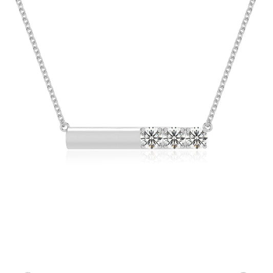 lab grown moissanite round bar v-bale necklaces in white gold