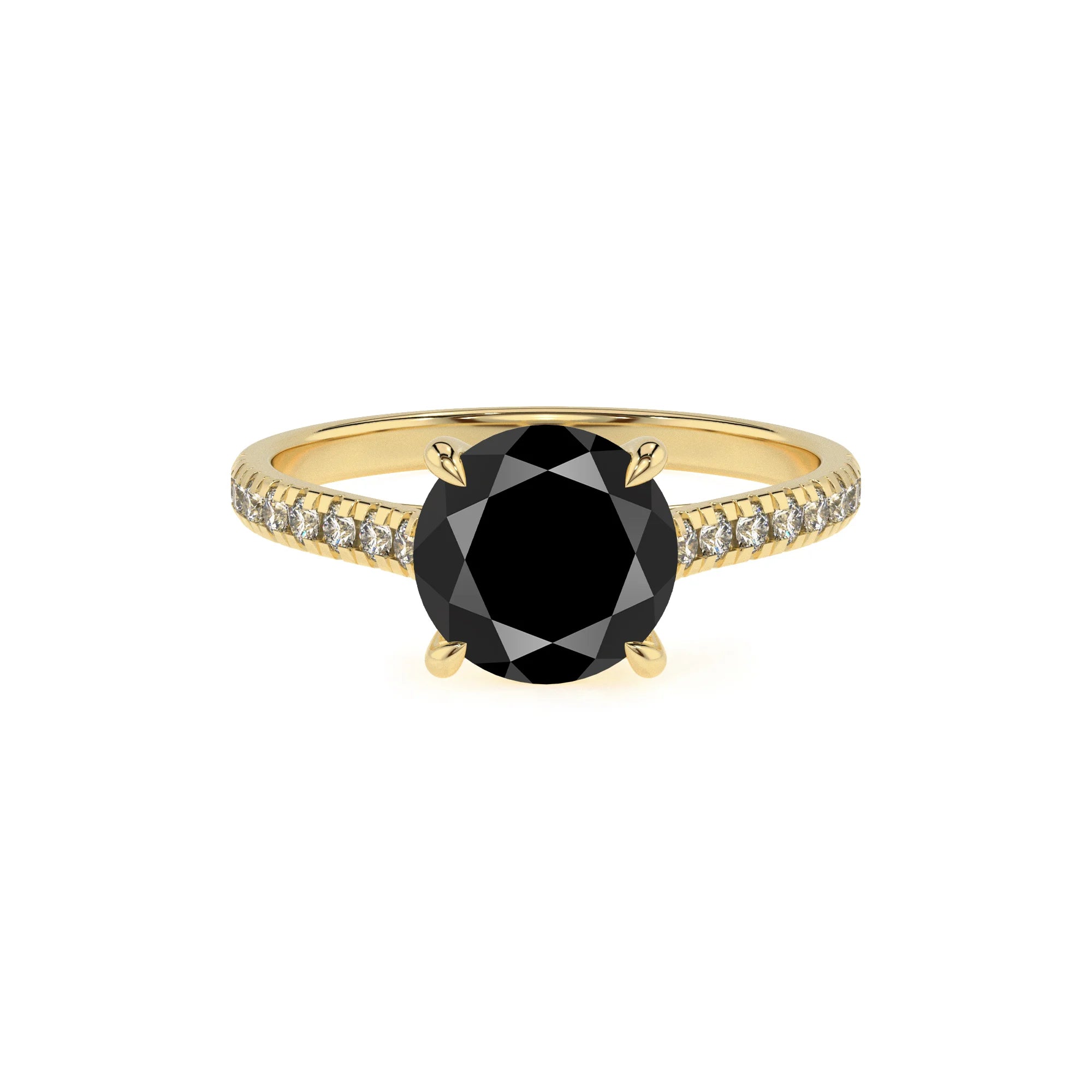 natural black-onyx round half eternity solitaire engagement rings in yellow gold