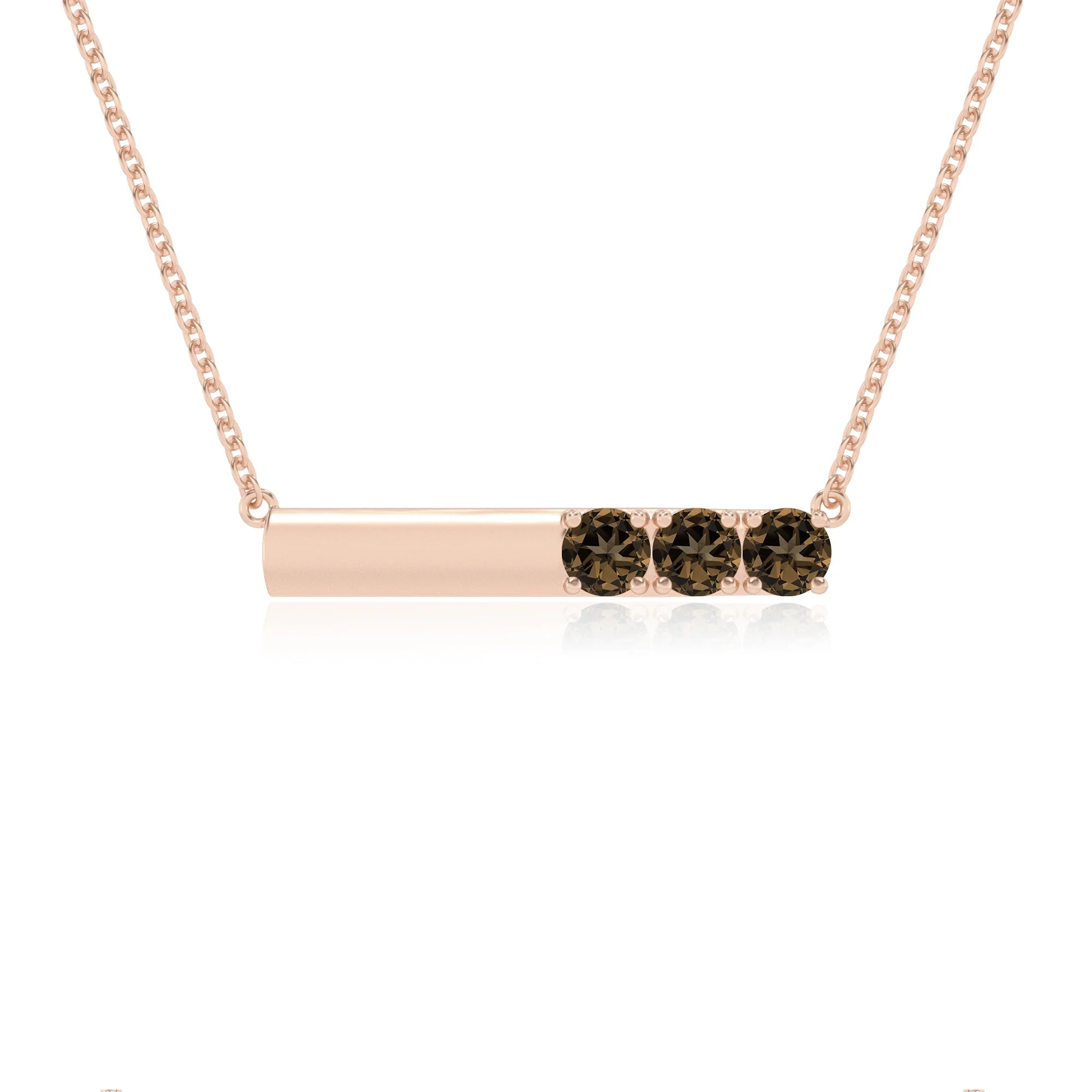 natural smoky-quartz round bar v-bale necklaces in rose gold