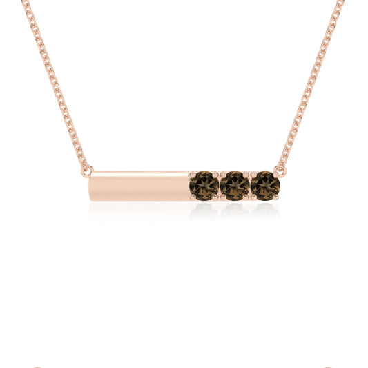 natural smoky-quartz round bar v-bale necklaces in rose gold