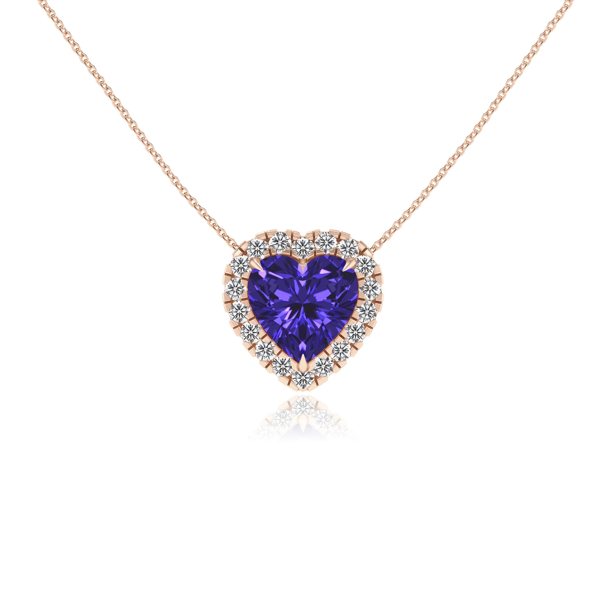 lab grown tanzanite heart solitaire necklaces in rose gold