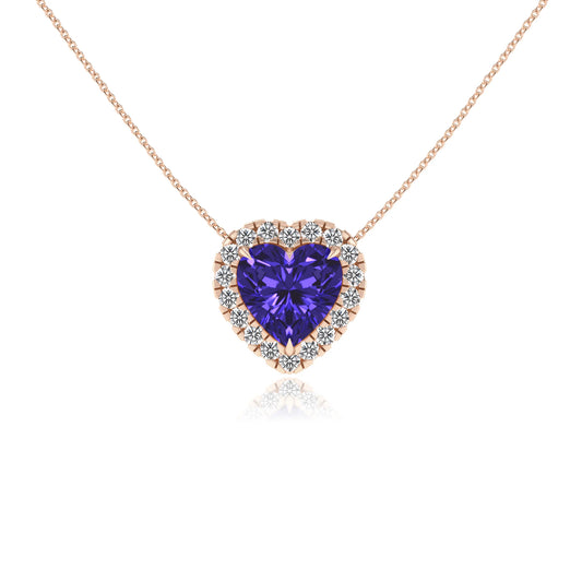 lab grown tanzanite heart solitaire necklaces in rose gold
