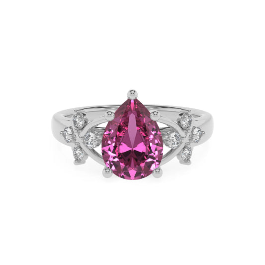 lab grown pink-sapphire pear solitaire rings in sterling silver